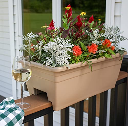 24 Inch Deck Rail Box Planter Lightweight Outdoor Plastic Plant Pot for Herbs and Flowers