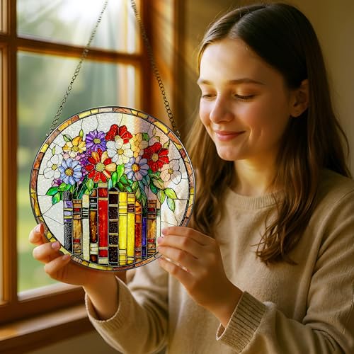 8 Inch Flower Books Stained Glass Ornament (Flower Book)
