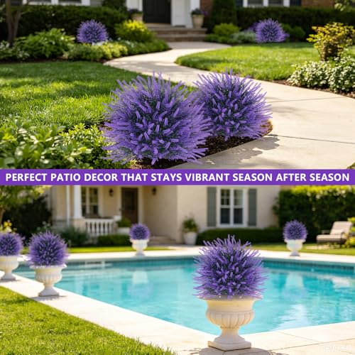 2 Pack Artificial Lavender Topiary Ball with Ground Spike for Outdoor (Lavender)