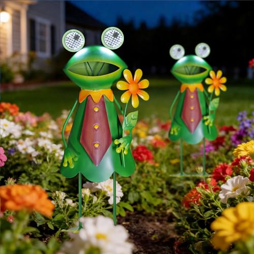 Solar Frog Garden Statue with Blinking LED Eyes Gifts for Women (Solar Eyes Frog / 21 IN-1 PC)