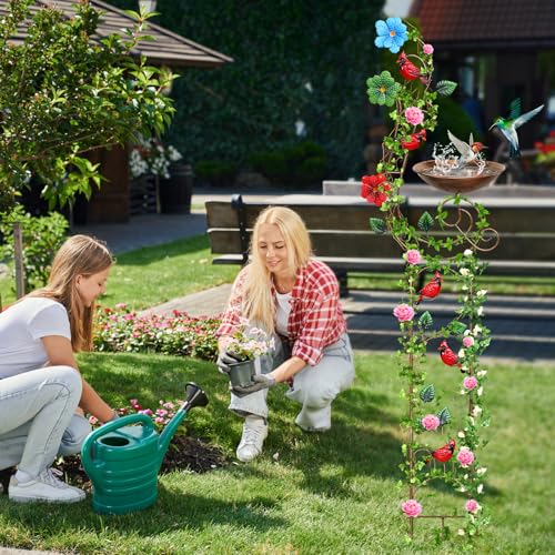 57” Bird Bath with Garden Trellis for Climbing Plants Outdoor (Redbird)