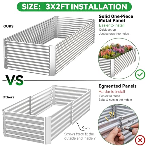 2 Pack Tall Corrugated Galvanized Steel Raised Garden Bed Outdoor (3x2FTx15inch)