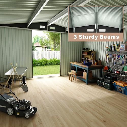 10x14 FT Metal Storage Sheds Outdoor (Brown / 10x14FT)