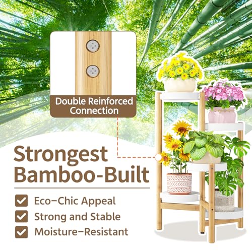Plant Stand Table Tall for Indoor Corner (Classic White-Bamboo / 5 Tier)