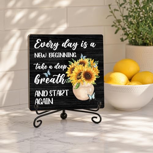 Sunflower Wooden Rustic Farmhouse Decor for Home Desk Shelf Tabletop (Retro Sunflower 6)