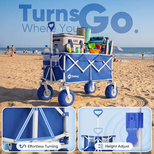 Heavy Duty Beach Wagon with 9" Big Sand (Blue&white)