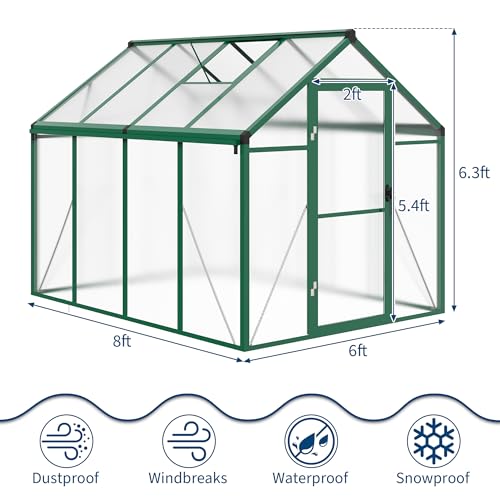 6x8 FT Greenhouse for Outdoors (Green / 6x8 FT)