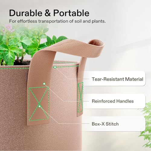5 Pack 5 Gallon Plant Grow Bags Fabric Pots with Handles (5 Count)