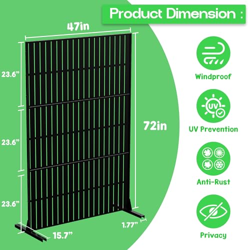 Metal Privacy Screen 72" H x 47.2" Decorative Outdoor Privacy Screen Privacy Panel with Stand for Balcony Deck Patio Lawn Garden (Black-Vertical / Without Planter Box)