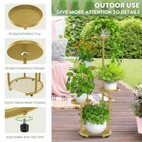 Tall 5 Tier Round Metal Corner Plant Stand Indoor (Gold / 5-Tier Round Base)