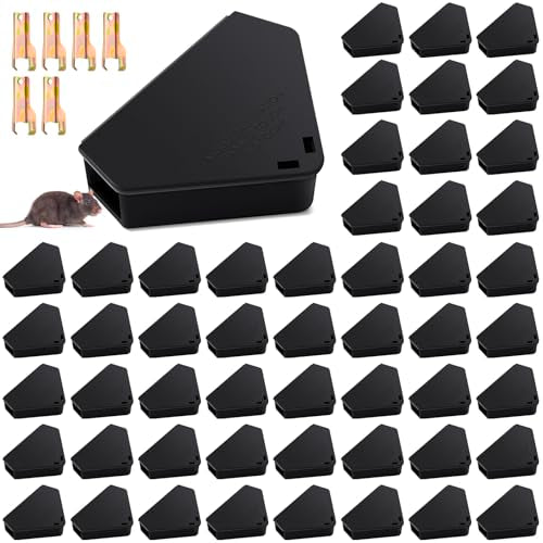 60 Pcs Triangle Mice Rat Bait Stations (Black / 5x3 in)