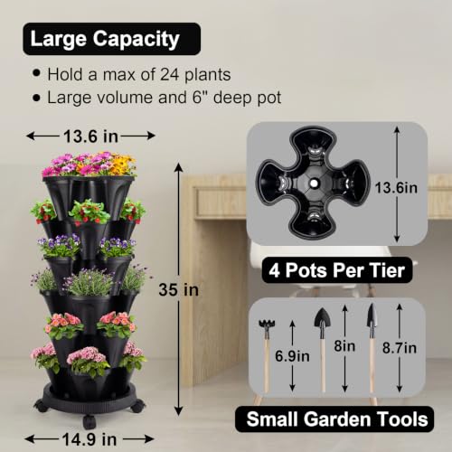 Vertical Planter Tower (Black / 6 Tier)