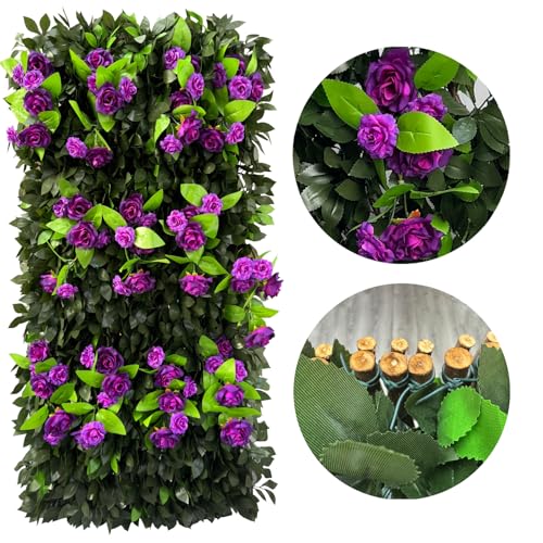 Expandable Fence Privacy Screen for Balcony Patio Outdoor (Branches -Purple Rose)