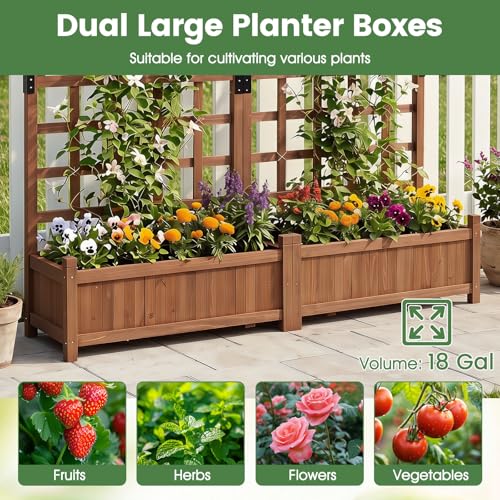 Wooden Raised Garden Bed with Trellis (Brown / 57"Lx13"Wx59"H)