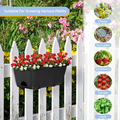 4 Pack Window Boxes Planters Railing Planter Box with Adjustable Brackets (Black+black Brackets)