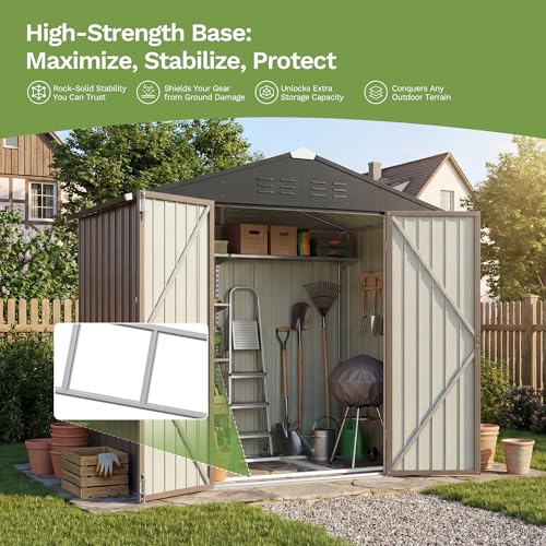 6x4 FT Outdoor Storage Shed with Floor Frame (Brown / 6x4 FT)