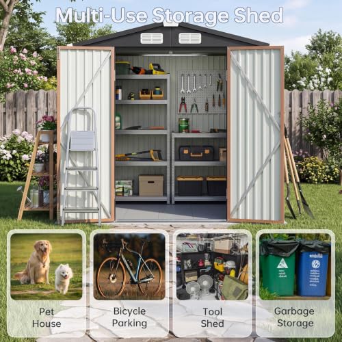 6x4FT Outdoor Storage Shed with Floor Brown (Brown / 6' x 4')