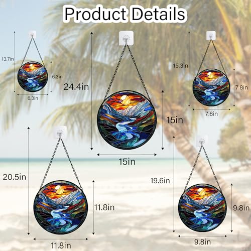Stained Glass Window Hanging River Scenery Suncatcher Gifts for Women 7.8"