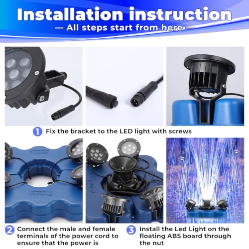 Pond Fountain Aerators with RGB 4 Lights (Blue C)