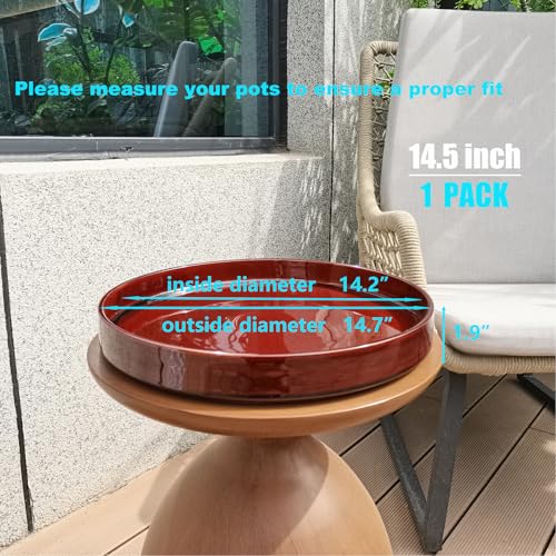 Ceramic Plant Saucer 14.5 Inch (14.5in(1 Pack) / Reactive Glaze Brown)
