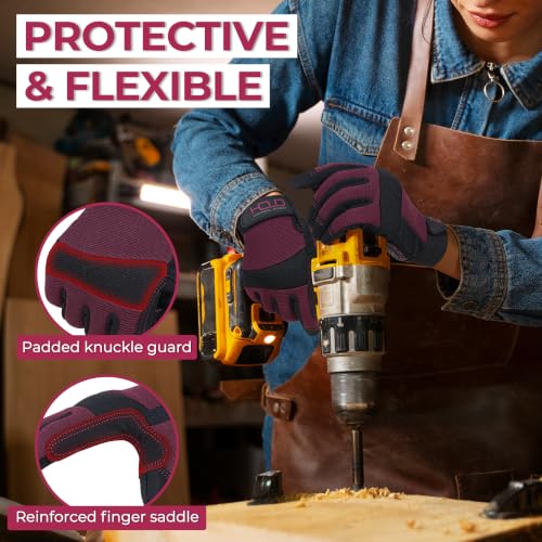 Work Gloves for Women (Small (Pack of 1) / Black -Burgundy)