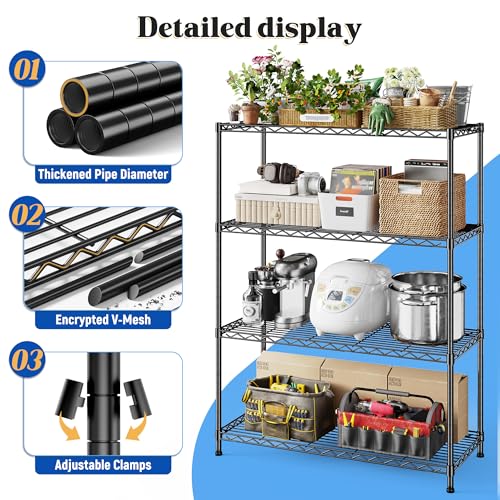 Heavy Duty 4 Tier 620LBS Storage Rack (Black-35.6"Wx16"Dx54"H（2P）)