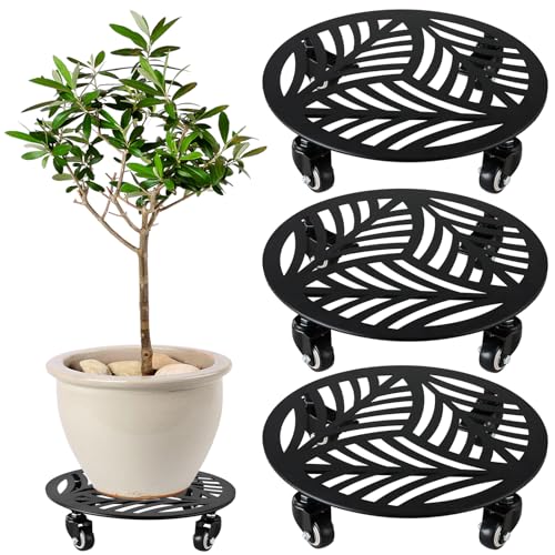 3 Packs Metal Plant Caddy with Wheels 14 inches Heavy (14")