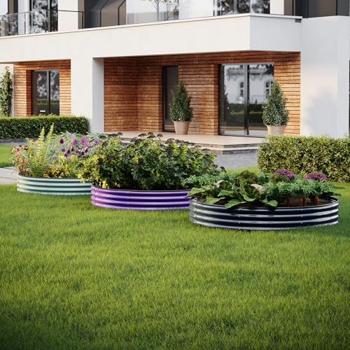 Galvanized Metal Planter Round Raised Garden Bed Kit for Gardening Outdoor