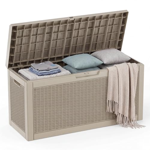 70 Gal Waterproof Outdoor Storage Box UV Resistant Deck Box (Grey / 70 Gallon)