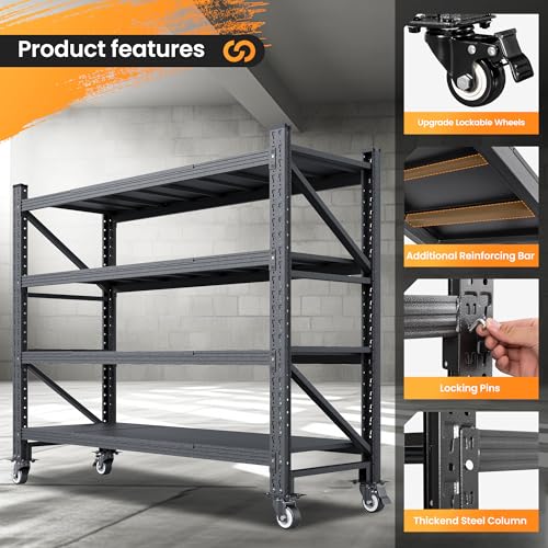 55.1” Wide Heavy Duty Metal Garage Shelving (Matte Black / 55.1"Wx23.6"Dx75.6"H)