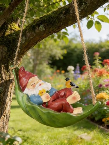 Garden Gnome Outdoor Statues for Garden Decor (Hanging Sleeping Gnome)