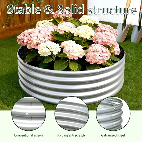 2PCS 4x4x1FT Galvanized Metal Raised Garden Bed (Silver / 4x4x1(2PCS))