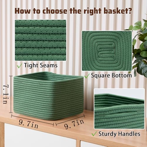 Small Organizing Baskets for Cubes Shelf (Square-9L (▢9.7"×9.7"×H7.1") / Green)