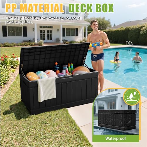 Outdoor Storage Box 82 Gallon Storage Bin with Lid for Patio Furniture (Black / 82 Gallon)