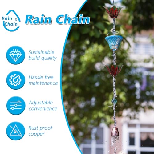 10FT Rain Chains for Outside (Blue-Red)