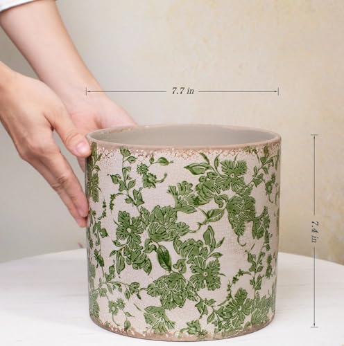 7.7" Large Green Plant Pots (Distressed Sage / Large - Drain Holes)