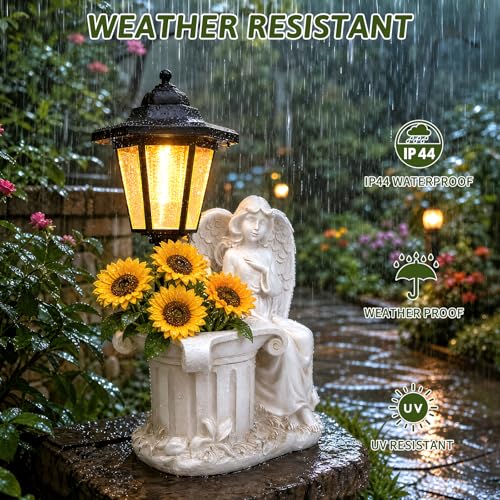 Solar Angel Outdoor Garden Statues with Lantern & Flower Pot (Angel)