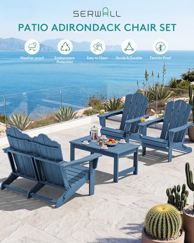 4 Pc HDPE Adirondack Set (Navy / 2 chair &1 bench &1 coffee table)