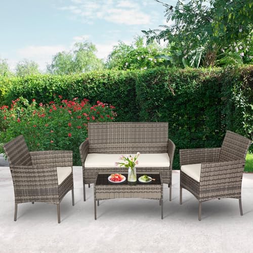 4 Piece Patio Furniture Set (Gray and Khaki / 4-Piece)