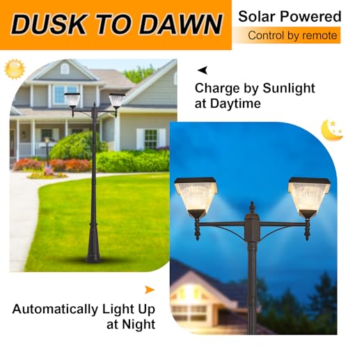2 Head Solar Lamp Post Light with Dusk to Dawn Sensor (XL-2-S)