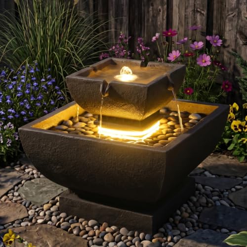 Small Modern Outdoor Water Fountain for Outdoor and Indoor Decor Brown (15.55H-BROWN / 15.55h-brown)