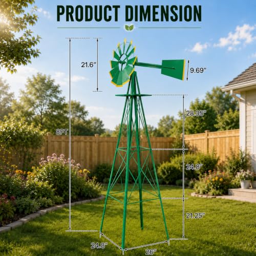 8FT Windmill for Yard Garden Decoration (Green)