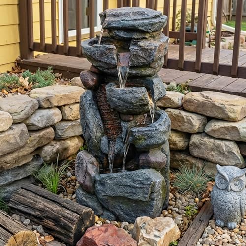 Rock Waterfall Fountain Outdoor (Grayrock31.5)