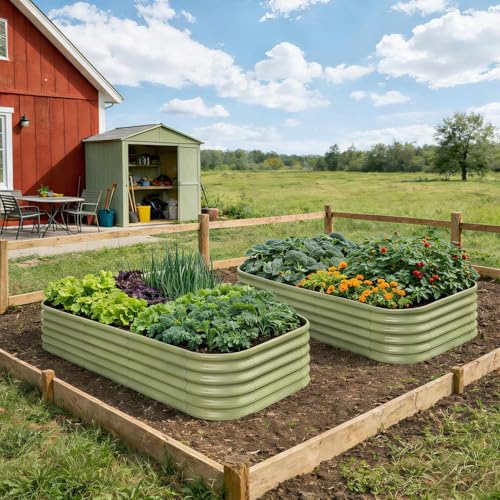 4 Pcs 10x2x1.5ft Galvanized Raised Garden Bed (Green / 10x2x1.5ft)