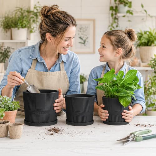 5 Plant Pots Indoor (Black / 4.8''+5.5''+6''+6.5''+7'')