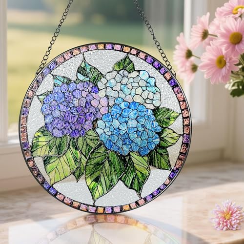 8 Inch Stained Glass Ornament (Hydrangea)