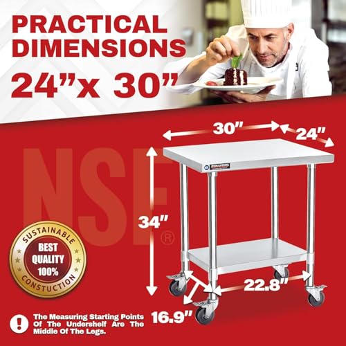 24x30 NSF Stainless Steel Cart Work Table (24" x 30" / Table Cart with Casters)