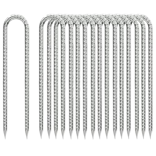 Rebar-Stakes-12-Inch, Ground Stakes Heavy Duty U-Hook Galvanized Anti-Rust Tent Stakes Heavy Duty Ground Anchors for Garden Dog Fence Chicken Coop Christmas Decorations Deer Fence 16pcs (16 Count)