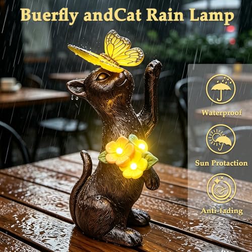 Solar Cat Statue Butterfly Light Weather (Solar Cat Statue)