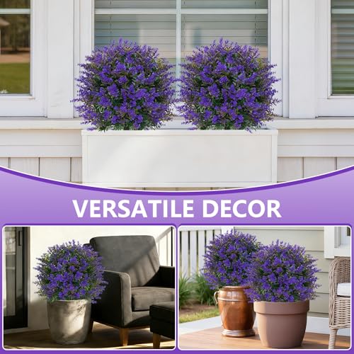 2 Pack Artificial Lavender Topiary Balls with Ground Spikes (Lavender Ball)